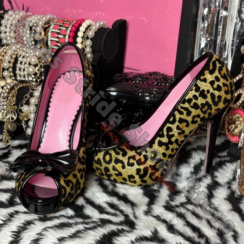 Women'S Shoes Peep Toe - Leopard Glitter Peep Toe Pumps Black