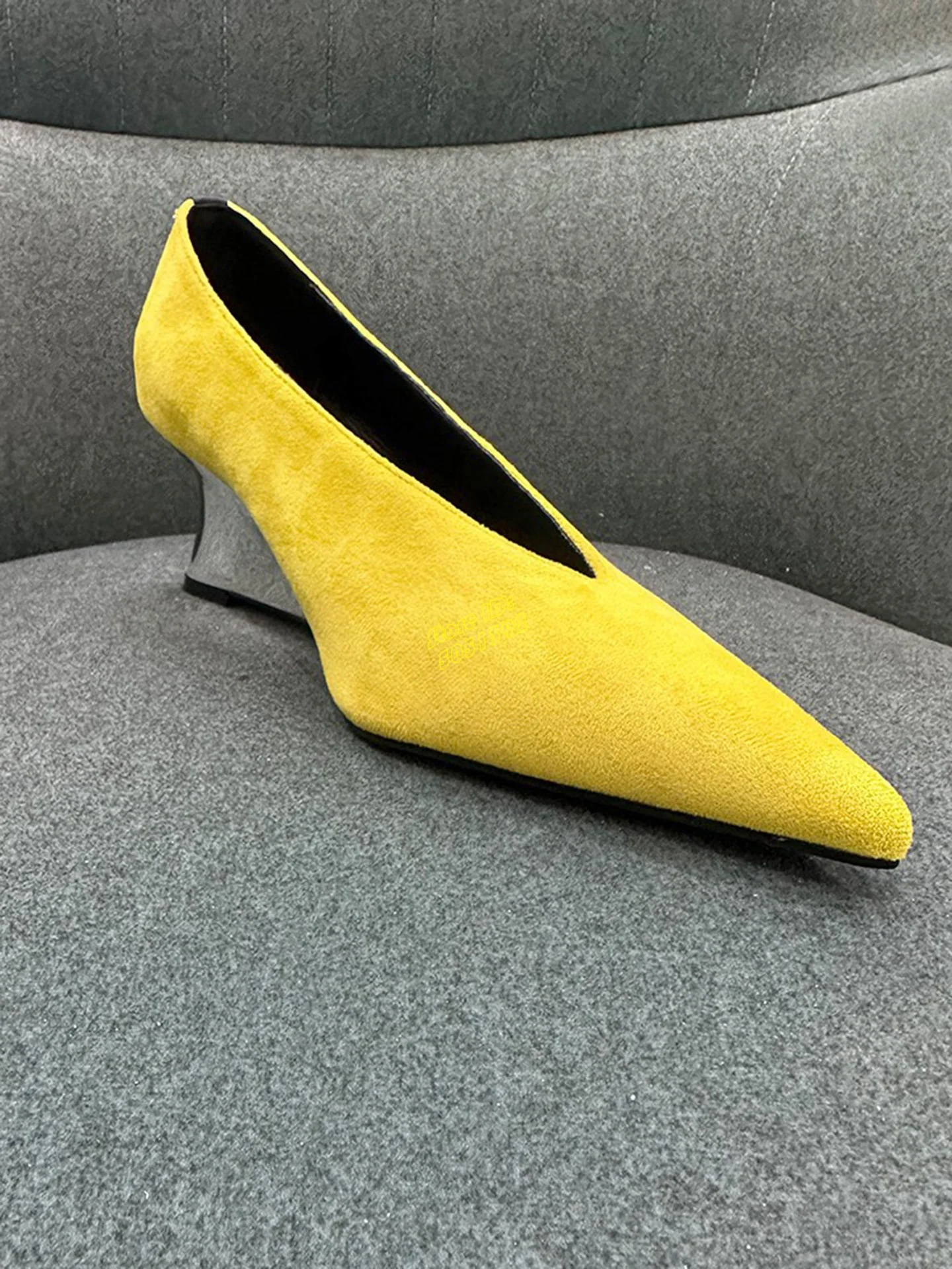 Women'S Shoes Burgundy - Yellow Suede Slip On Pumps Wedges