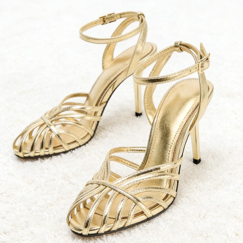 Women Shoes Formal - Sexy Gold Hollow Narrow Band High