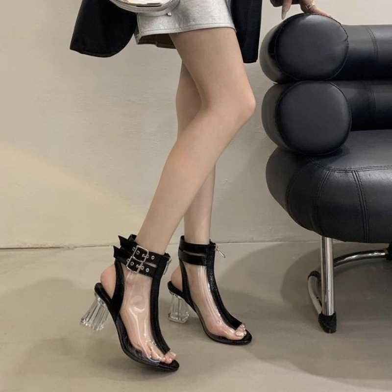 Square Toe Mule - Crystal Heel Zip Sandals Summer New