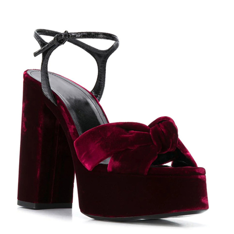 Burgundy Velvet Knot Peep Toe  - Women'S Shoes Burgundy review and price