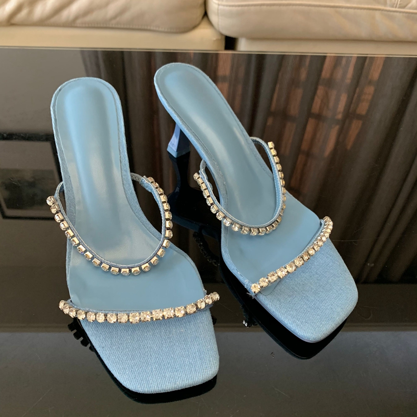 Denim Rhinestone Heels Sandals - Women Shoes Jeans review and price