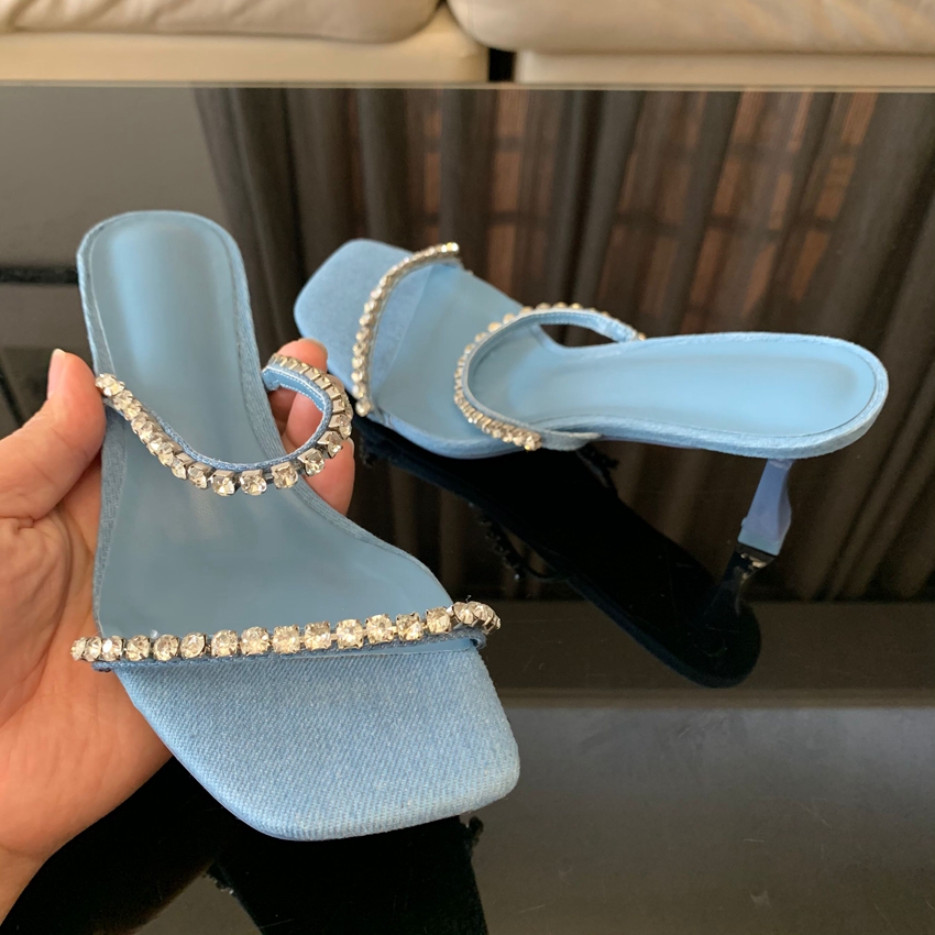 Denim Rhinestone Heels Sandals - Women Shoes Jeans review and price