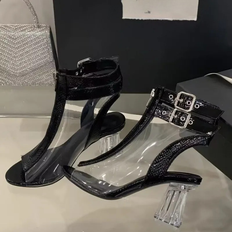 Crystal Heel Zip Sandals Summe - Square Toe Mule review and price